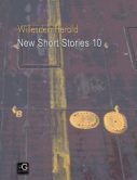 Cover of "Willesden Herald: New Short Stories 10" featuring Rictus by Tanvir Bush, ed by Lane Ashfeldt and Stephen Moran, and published by Pretend Genius. The book's cover image appears to be a road surface in muted burgundy and charcoal colours, traversed vertically by a clumsily painted yellow line. Two yellow manhole covers appear like blobs of paint to the right of the line.  At the top left in a serif font are the title Willesden Herald in yellow, followed by the subtitle New Short Stories 10 in white.